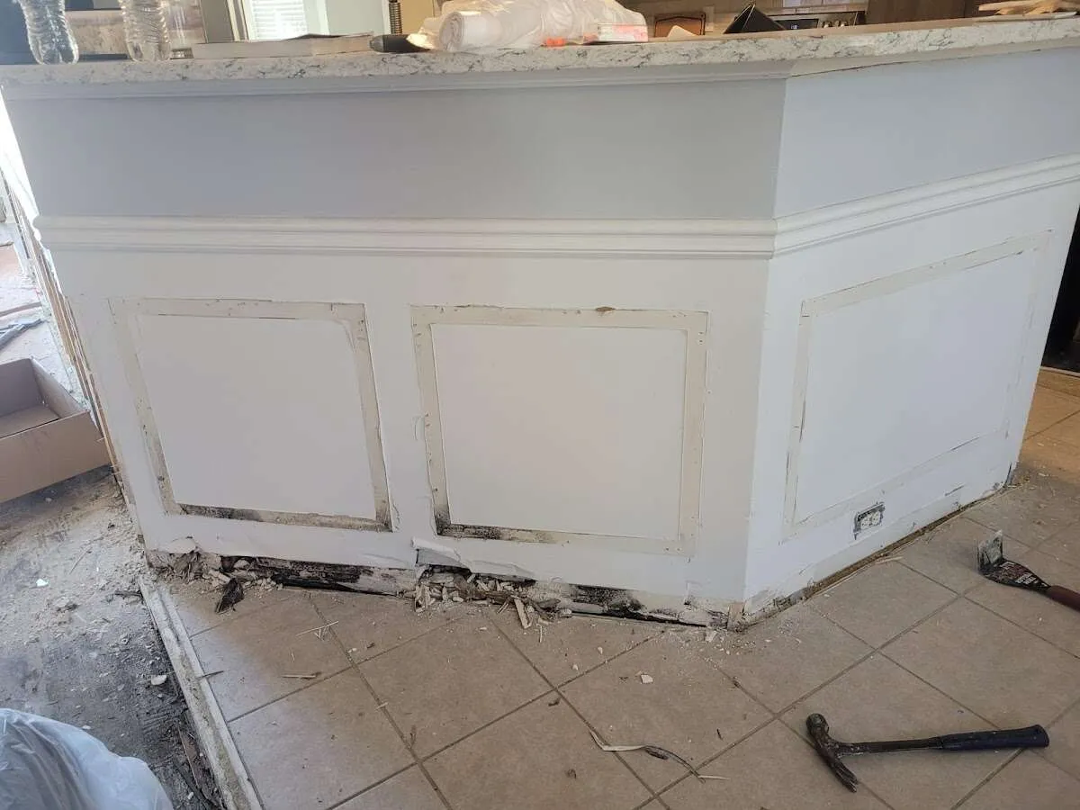 Water damage and mold on kitchen during Storm Damage Restoration in Grants